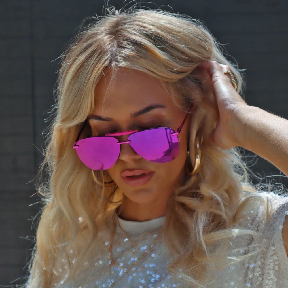 diff eyewear Pink Rush Metallic Pink Rush Mirror Sunglasses with case